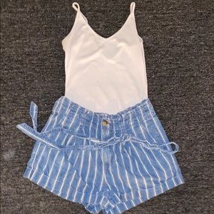 💙🤍Blue & White Striped paper bag shorts!! 🤍💙